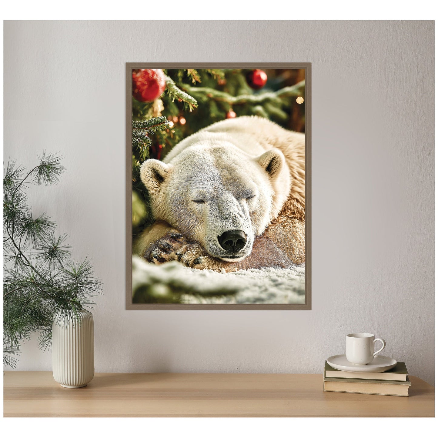 Sylvie Framed Canvas Icebear Sleeping Beneath a Christmas Tree by Michael Schauer