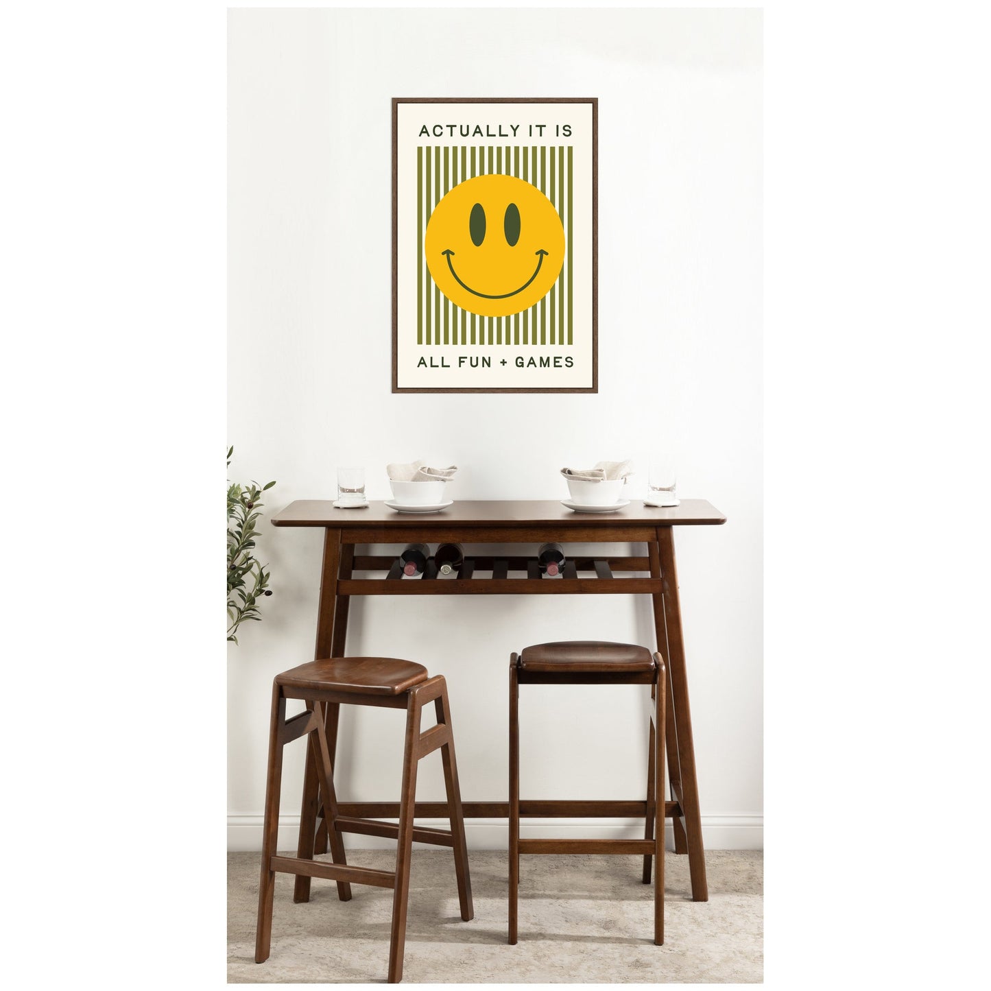 It is All Fun and Games Striped Poster, Dopamine Decor, Smiley Face Retro Print by Lucky Guava Framed Canvas Wall Art Print