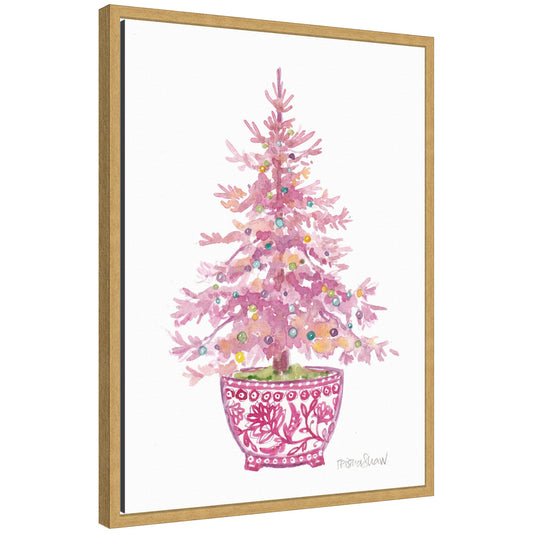Sylvie Framed Canvas Pink Christmas Tree by Patricia Shaw