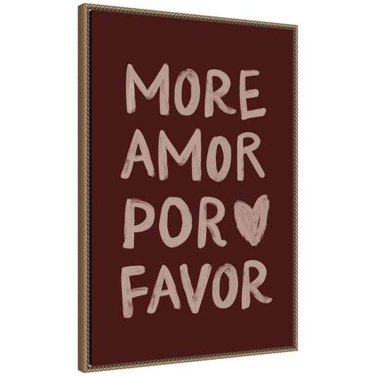 More Amor Por Favor Hand Painted Typography Maroon by Lucky Guava Framed Canvas Wall Art Print