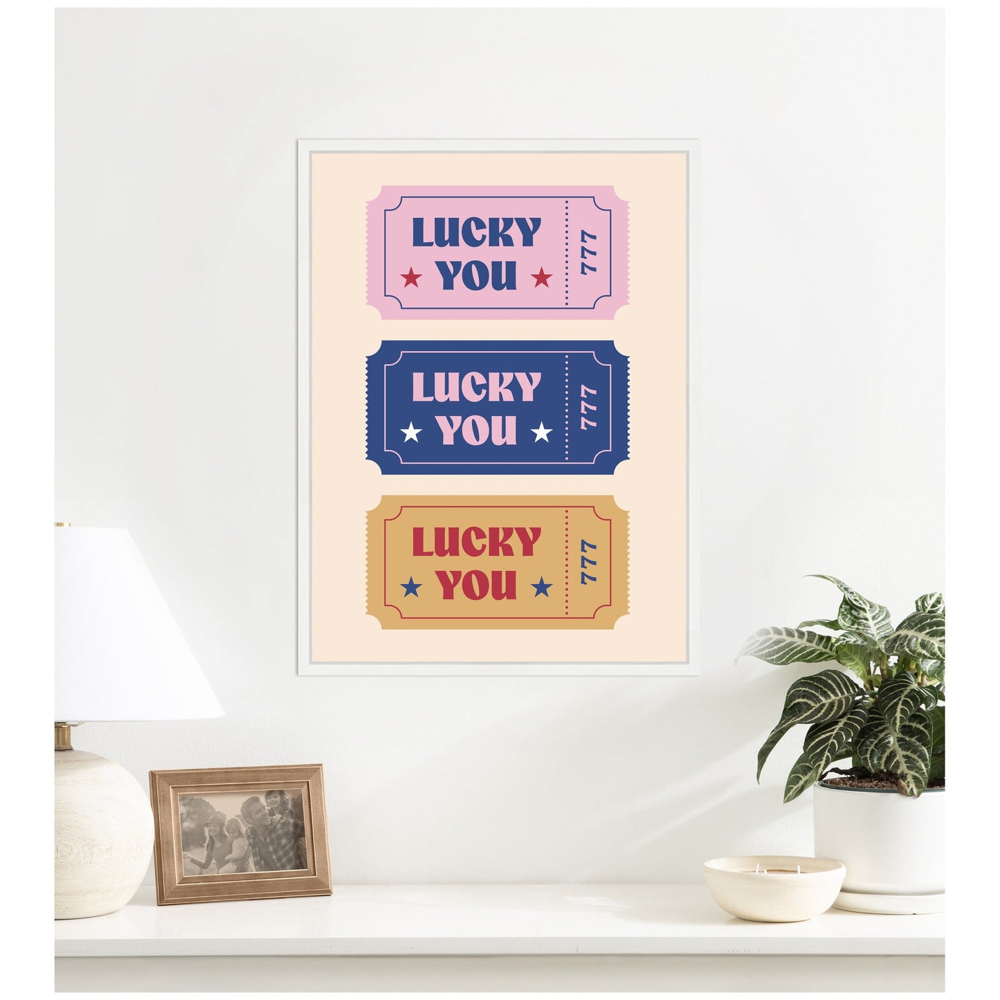 LuckyYouTicket by Rachel Lee 3 Birdies Studio Framed Canvas Wall Art Print