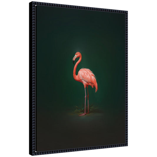 Flamingo Side View Rich Green Backdrop by The Creative Bunch Studio Framed Canvas Wall Art Print
