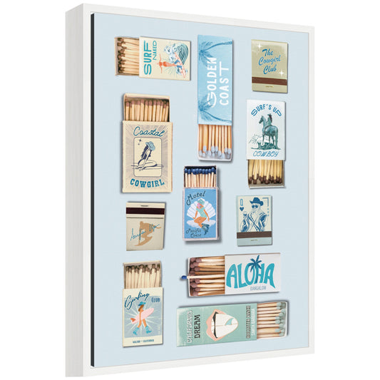 Retro Matchbox Blue Coastal Cowgirl 18x24 FC by Honey Island Studio Framed Canvas Wall Art Print
