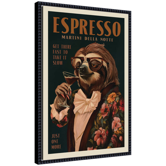WG Espresso Sloth by The Whiskey Ginger Framed Canvas Wall Art Print