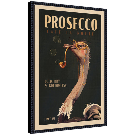 WG Deco Prosecco Ostrich by The Whiskey Ginger Framed Canvas Wall Art Print