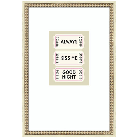Above Bed Decor, Always Kiss Me Goodnight Ticket Print, Sage Green Wall Art Retro Poster by Lucky Guava Framed Wall Art Print