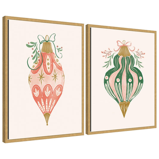 Sylvie Holiday Ornament Collection - 2 Piece Framed Canvas Art Set by Jill Labieniec