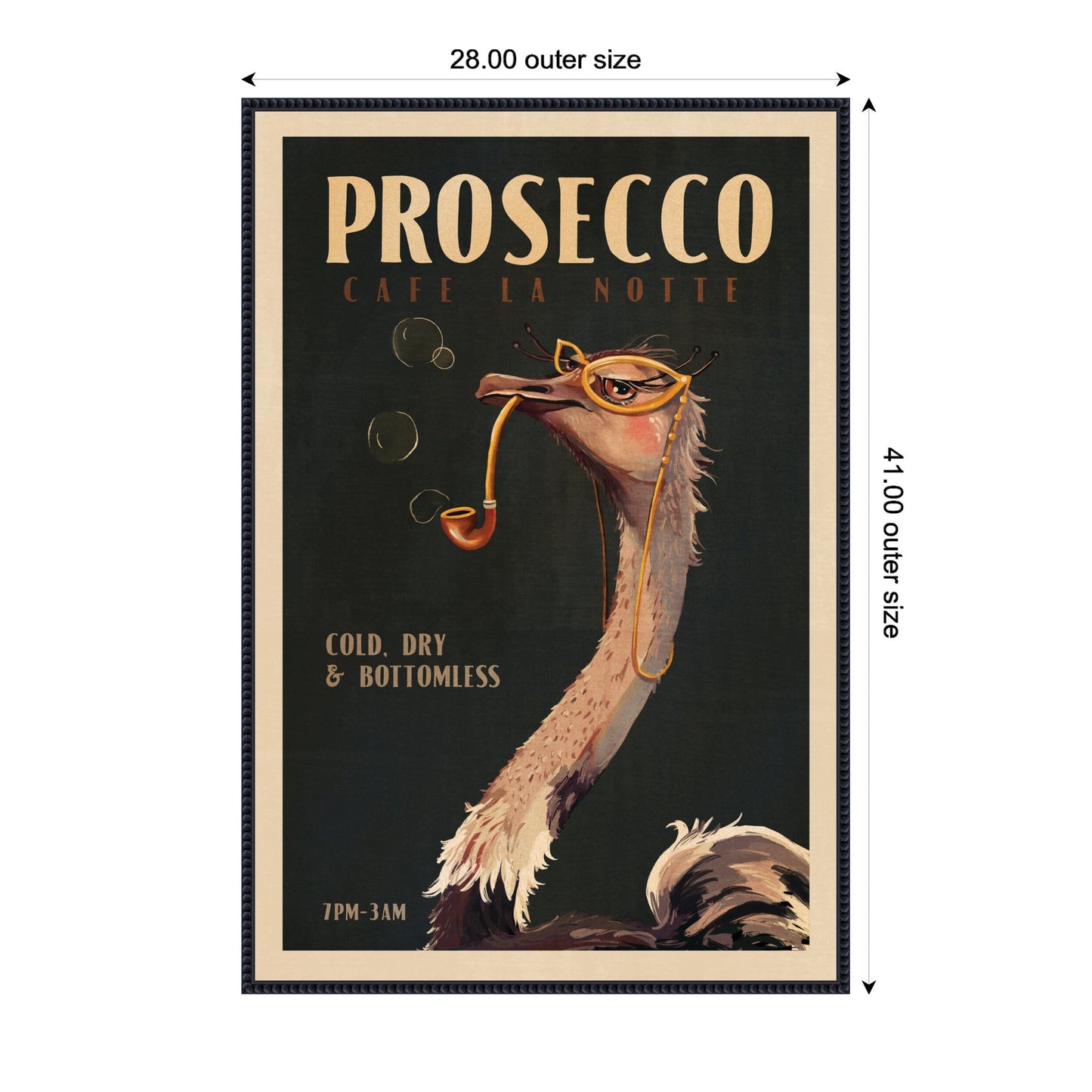 WG Deco Prosecco Ostrich by The Whiskey Ginger Framed Canvas Wall Art Print