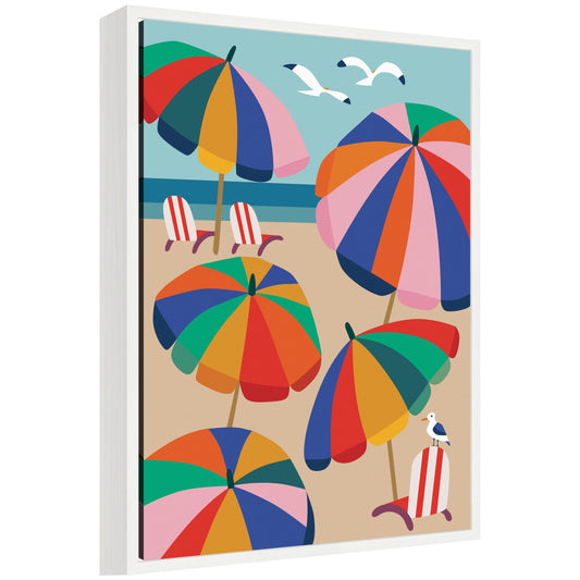 Coastal Beach Umbrellas by Rachel Lee Framed Canvas Wall Art Print