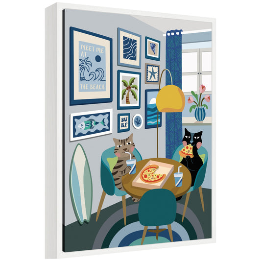 Pizza Cats by Rachel Lee 3 Birdies Studio Framed Canvas Wall Art Print