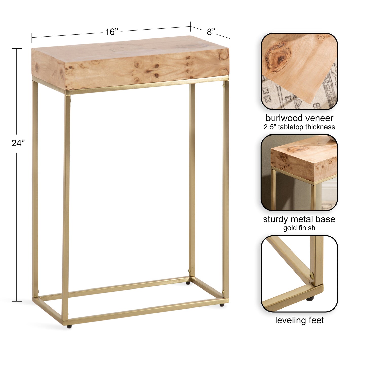 Karlsen Wood and Metal Slim Side Table