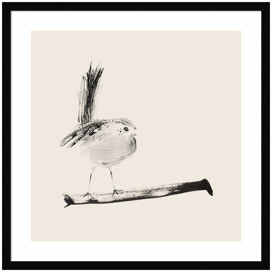 Sketched Bird On Branch by Danushka Abeygoda Framed Wall Art Print