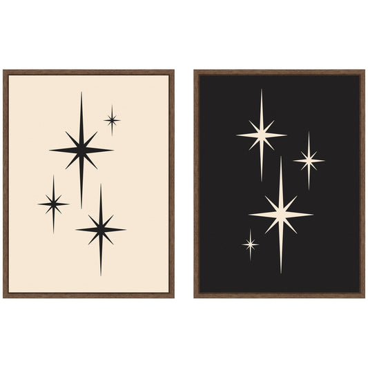Starburst Retro Atomic 70s Style MCM Minimalist 2 Piece Framed Canvas Wall Art Set by Lucky Guava