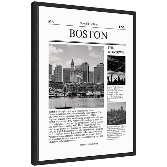 Boston Article by Megan Ryan Framed Canvas Wall Art Print
