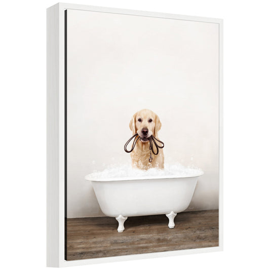 Sylvie Golden Retriever in Rustic Bath Style Framed Canvas by Amy Peterson