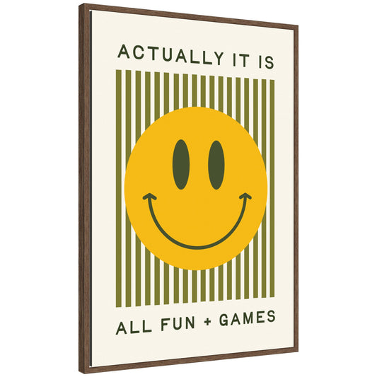 It is All Fun and Games Striped Poster, Dopamine Decor, Smiley Face Retro Print by Lucky Guava Framed Canvas Wall Art Print
