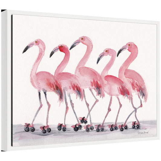 Sylvie Roller Skating Flamingos Framed Canvas by Patricia Shaw