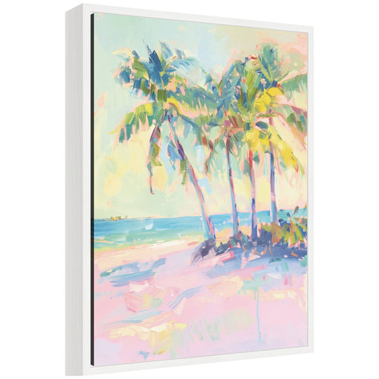 Beach Palm Tress Oil Painting by Honey Island Studio Framed Canvas Wall Art Print