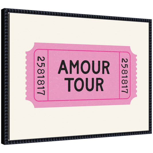 Pink Poster Retro Ticket Print, Amour Tour Dopamine Decor, Girly Wall Art, Trendy French Poster by Lucky Guava Framed Canvas Wall Art Print