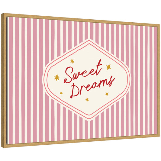 Sweet Dreams Retro Typography Pink and Red Stripe by Lucky Guava Framed Canvas Wall Art Print