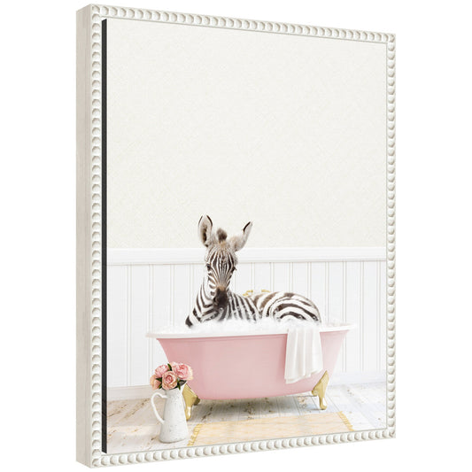Sylvie Baby Zebra in Cottage Rose Bathtub Framed Canvas by Amy Peterson