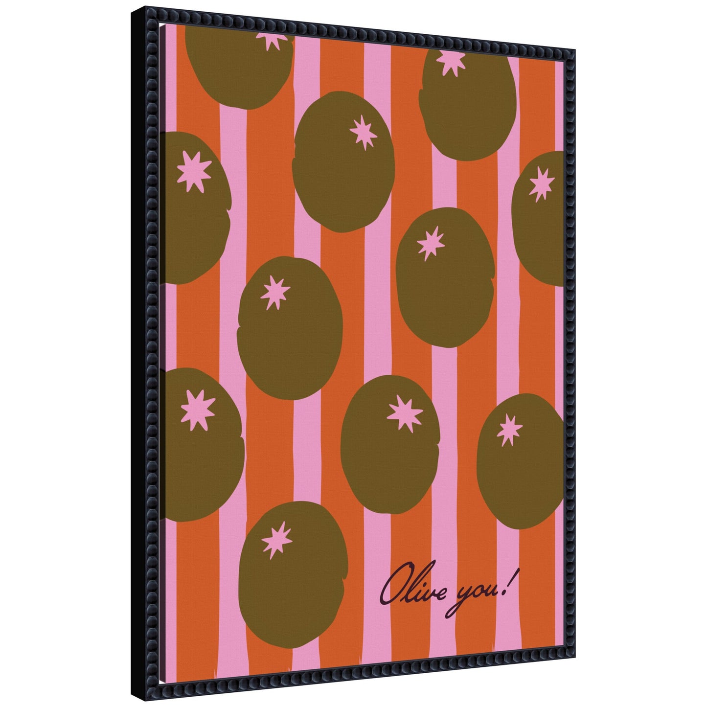 Olive You Pink Stripes by Lucky Guava Framed Canvas Wall Art Print