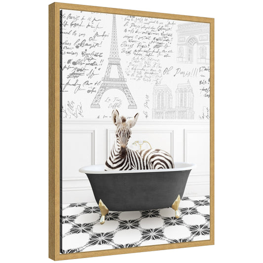 Sylvie Baby Zebra in Paris Bathtub Framed Canvas by Amy Peterson