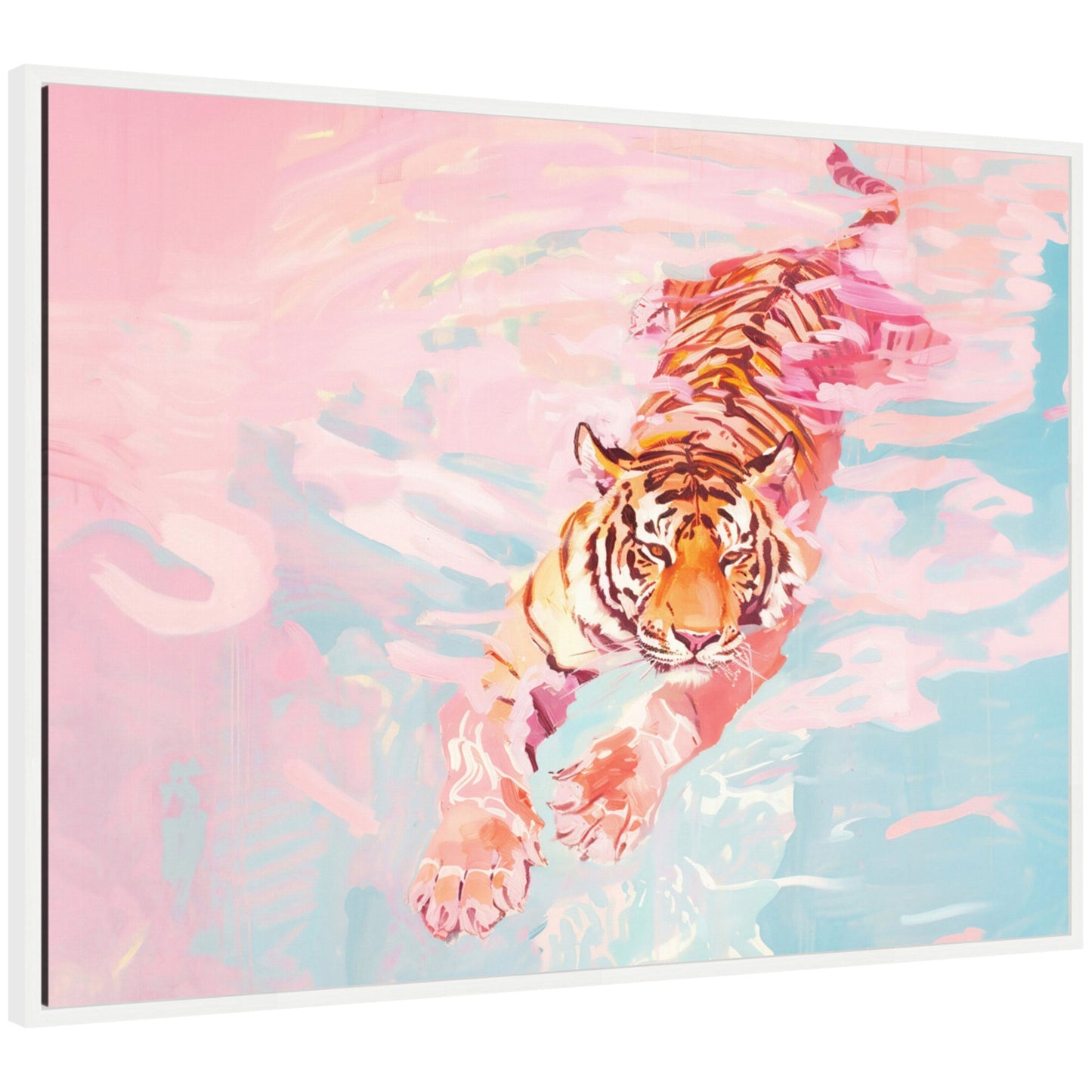 Sylvie Tiger Swim Vibrant Dopamine Landscape Framed Canvas by Honey Island Studio