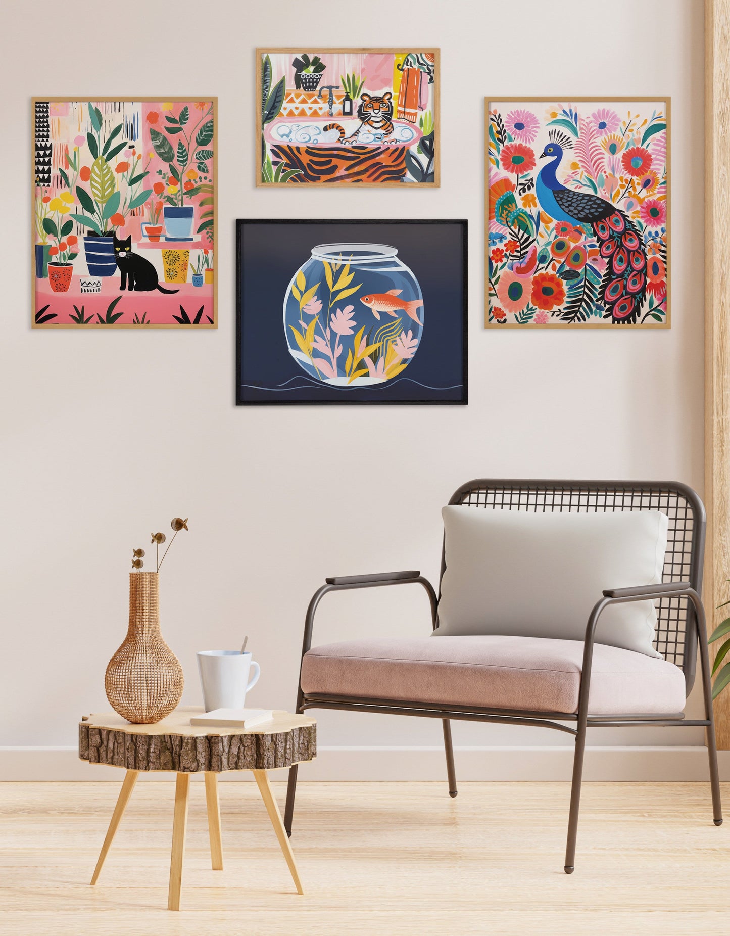 Gallery Bright Colorful Boho Peacock and Botanicals Print by The Creative Bunch Studio