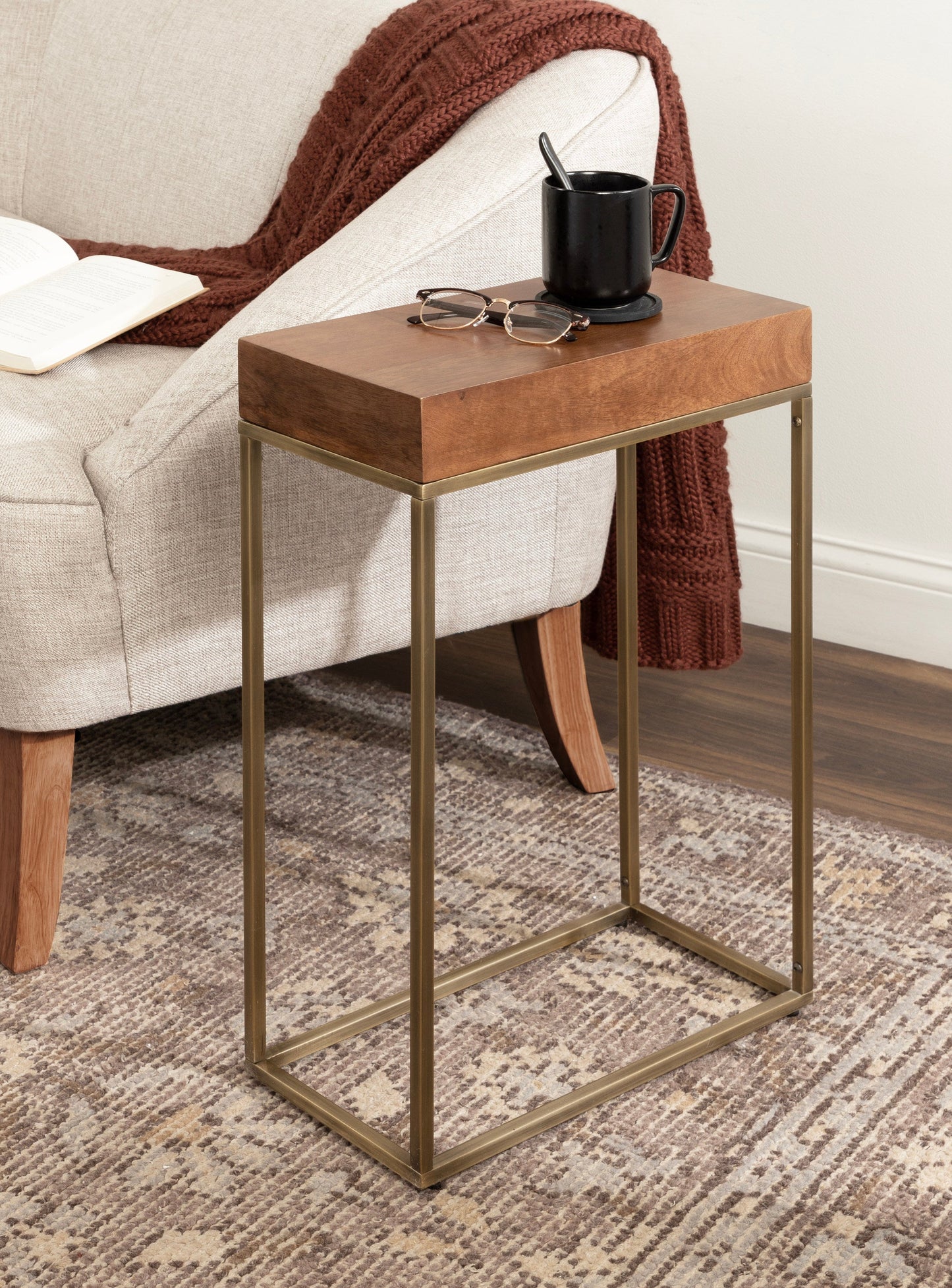 Karlsen Wood and Metal Slim Side Table