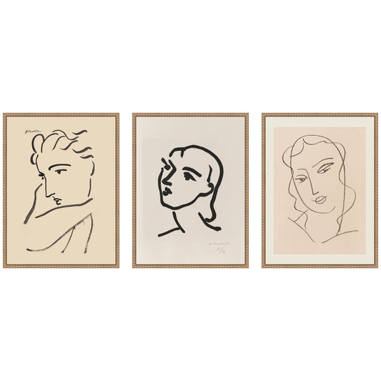 Profil de Femme Henri Matisse 3 Piece Framed Canvas Wall Art Set by Nostalgia Prints