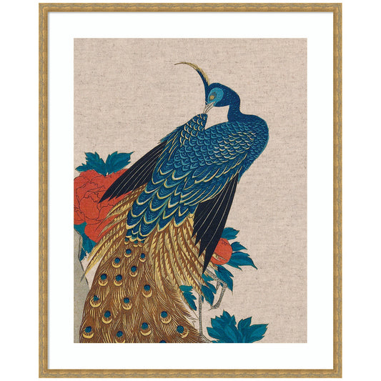 Framed Art Peacock and Peonies 1840 Utagawa Hiroshige Neutral Linen by The Art Institute of Chicago