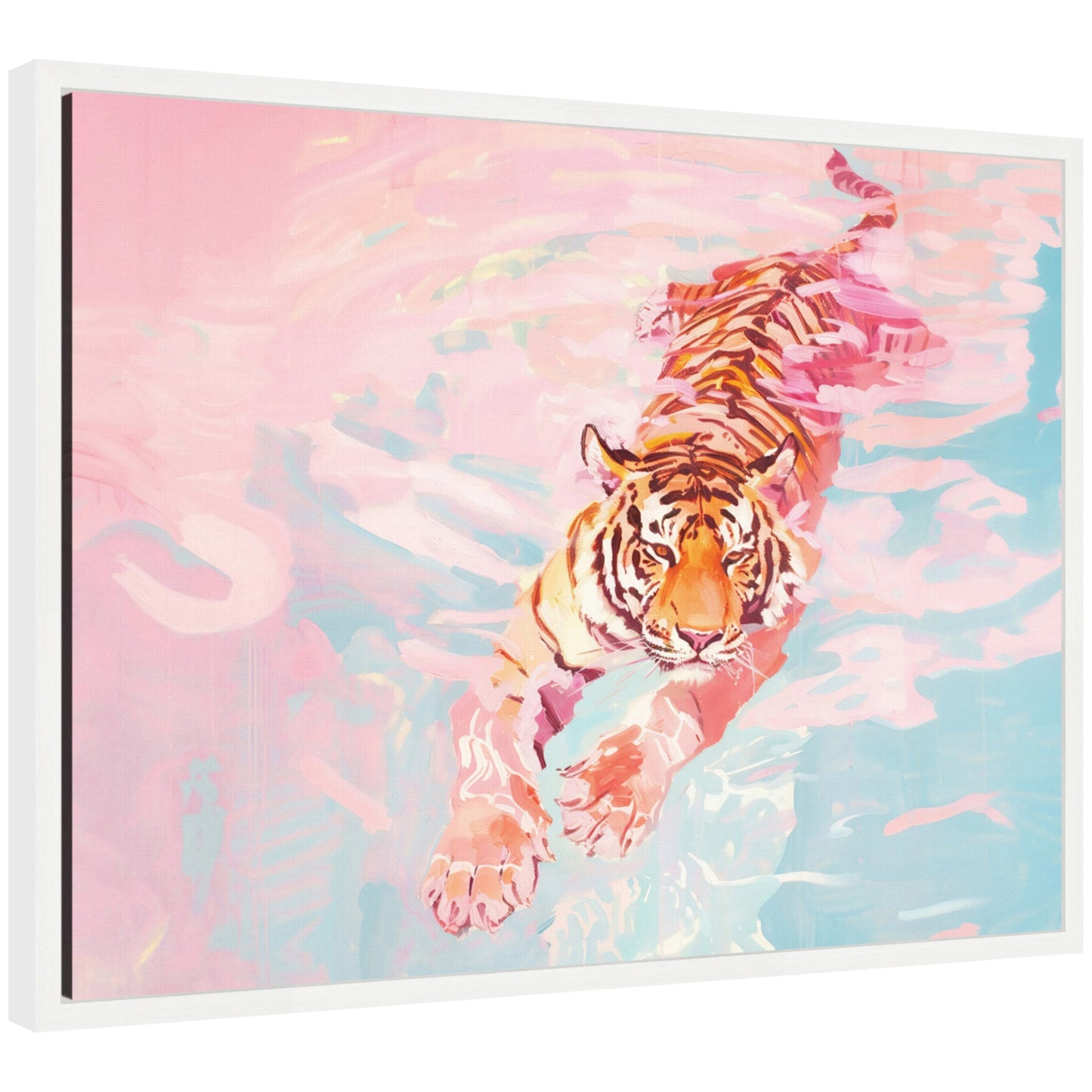 Sylvie Tiger Swim Vibrant Dopamine Landscape Framed Canvas by Honey Island Studio