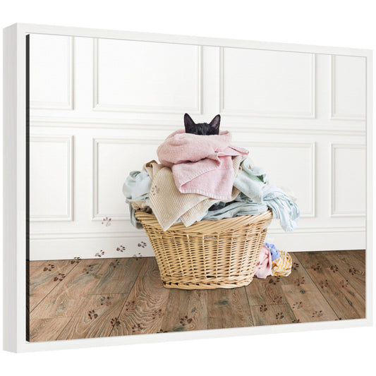 Sylvie Cat in a Basket Traditional Laundry Framed Canvas by Amy Peterson