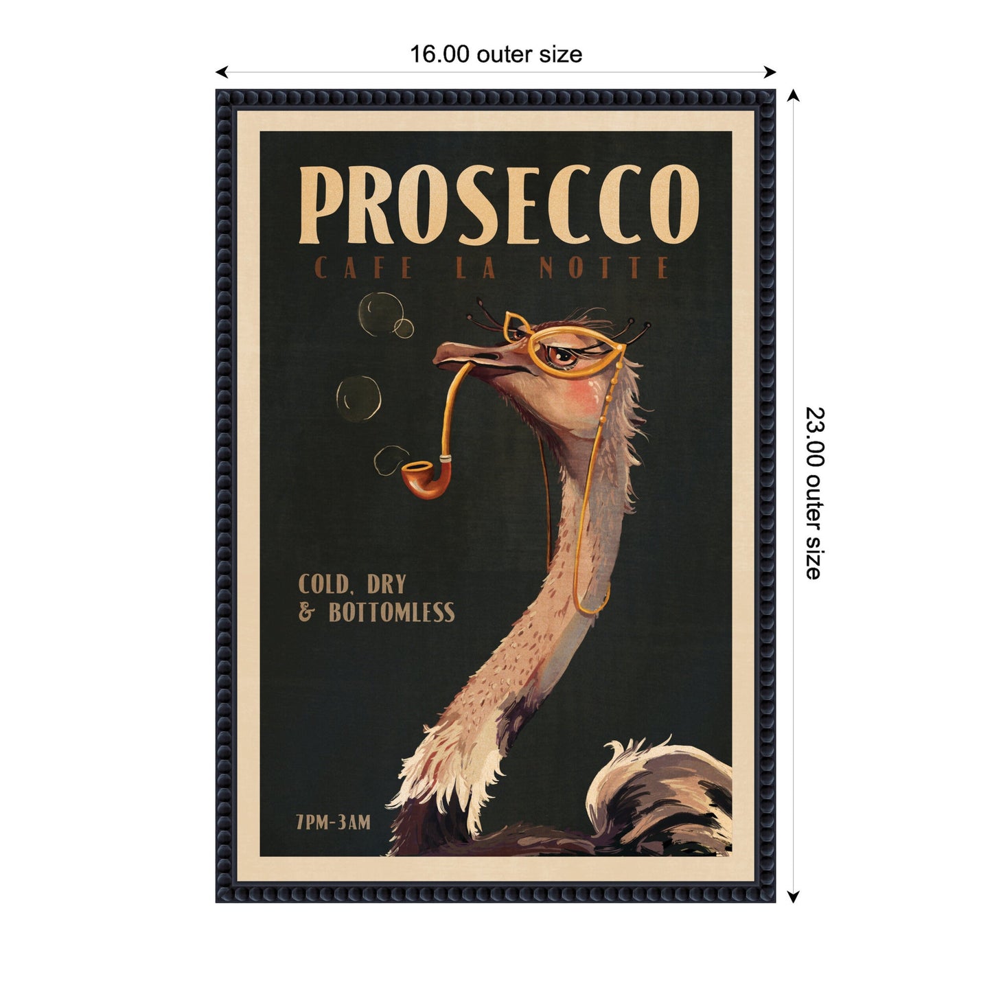 WG Deco Prosecco Ostrich by The Whiskey Ginger Framed Canvas Wall Art Print