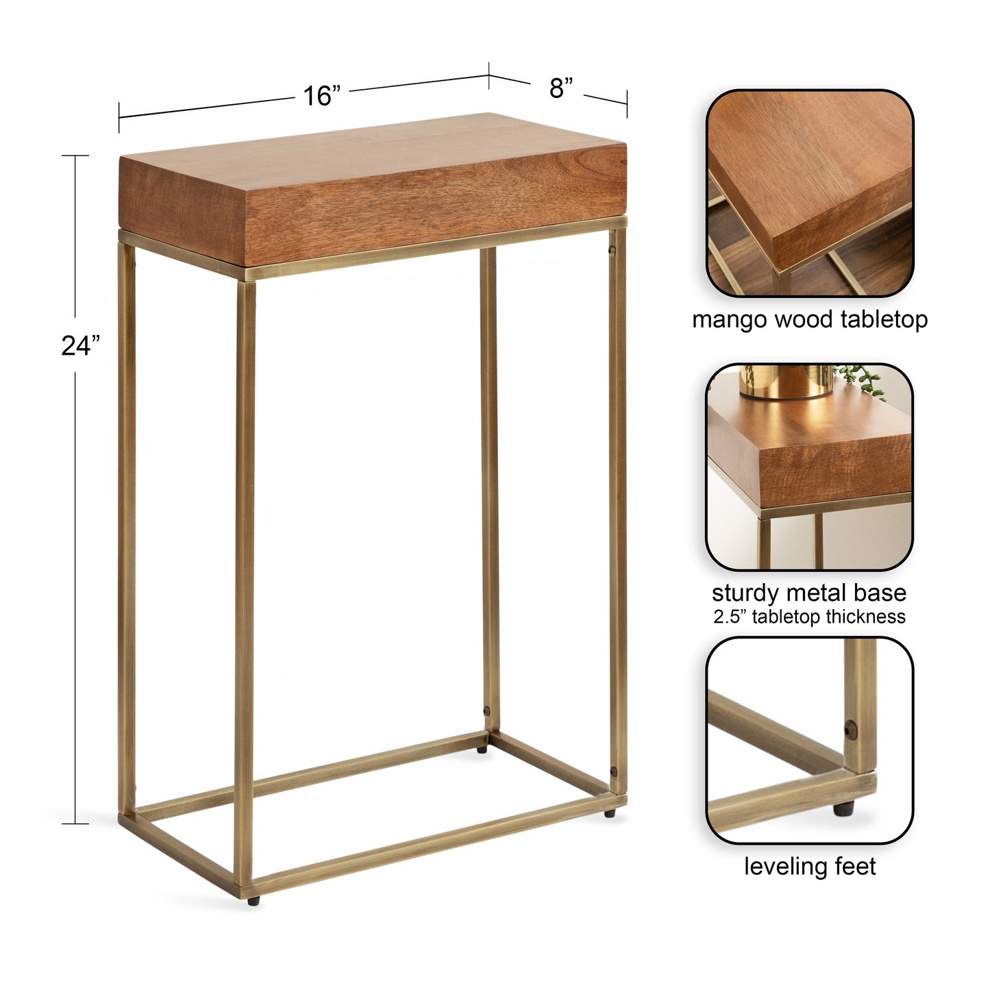 Karlsen Wood and Metal Slim Side Table