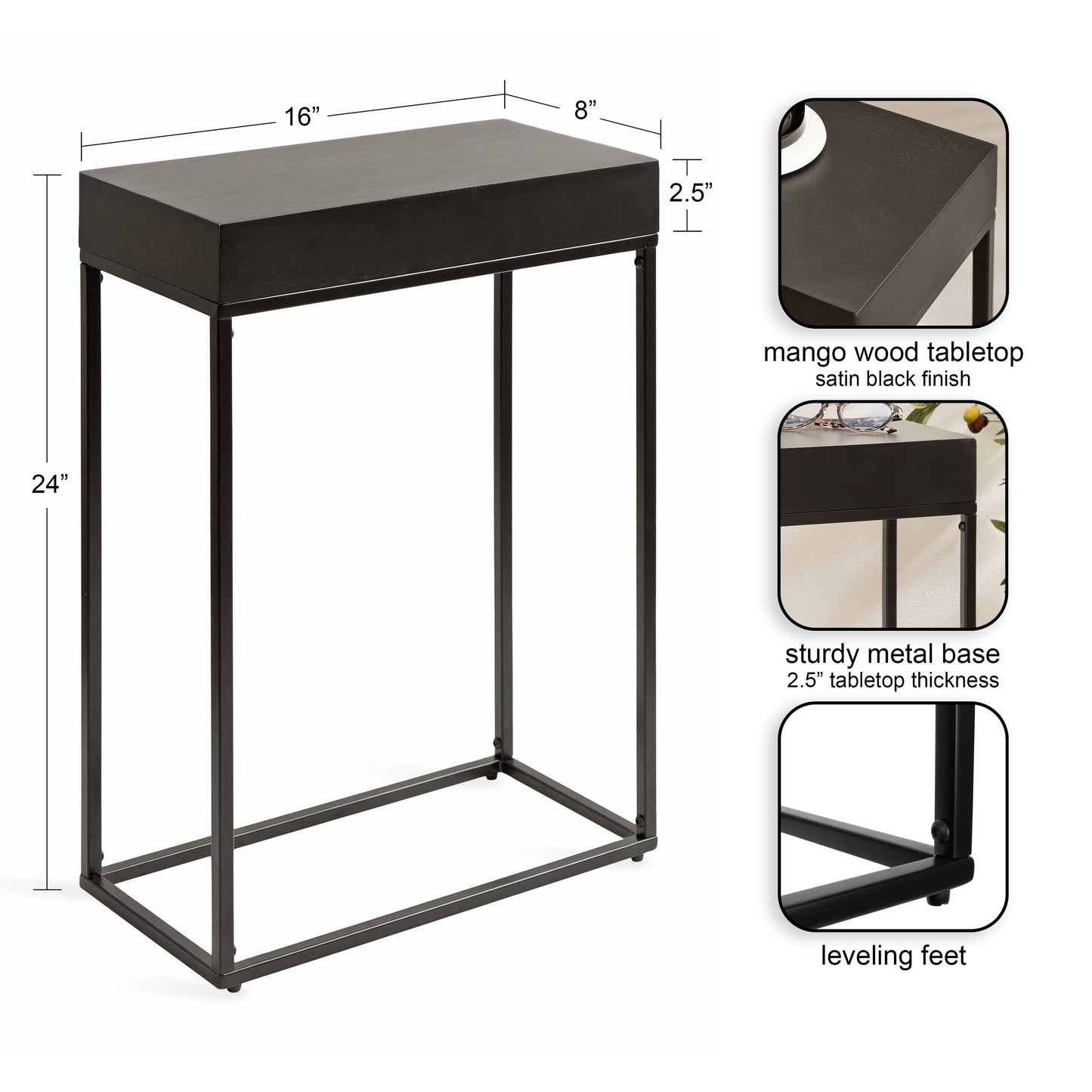Karlsen Wood and Metal Slim Side Table