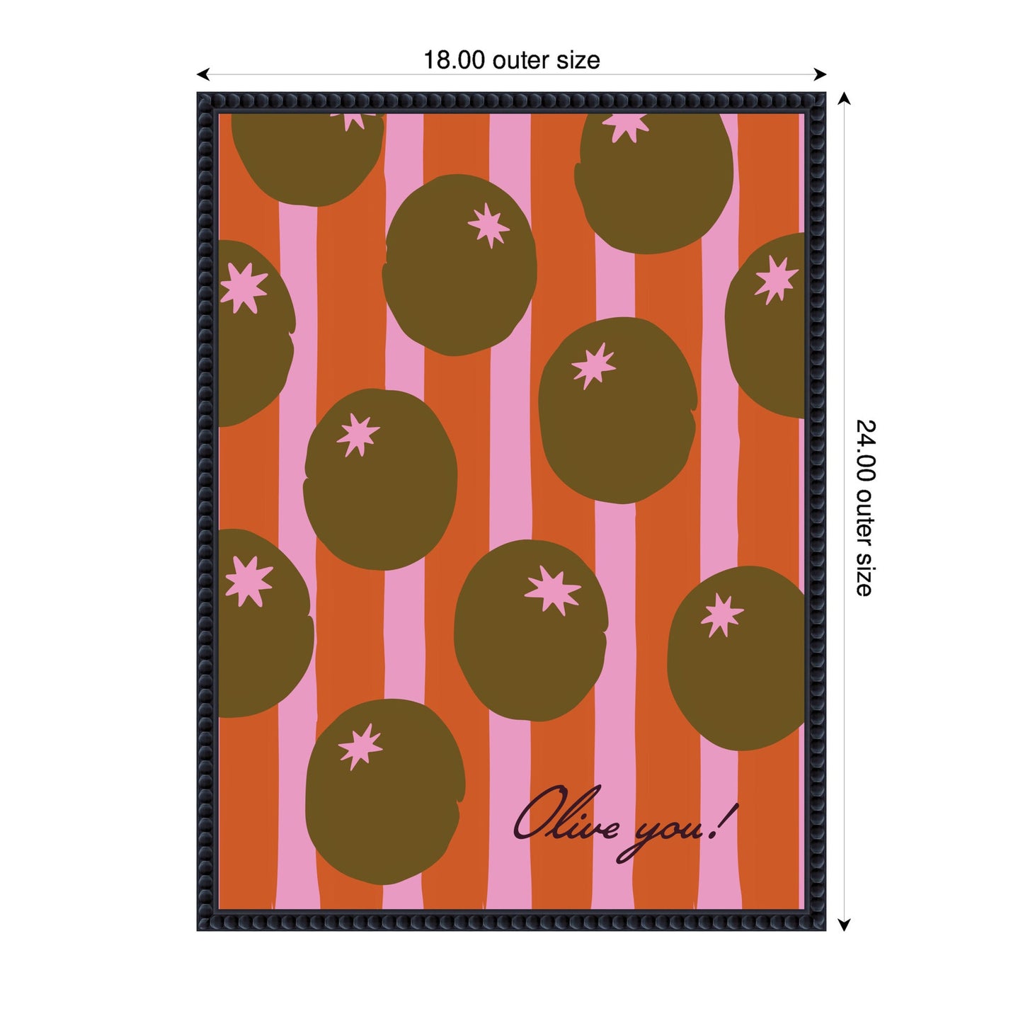 Olive You Pink Stripes by Lucky Guava Framed Canvas Wall Art Print