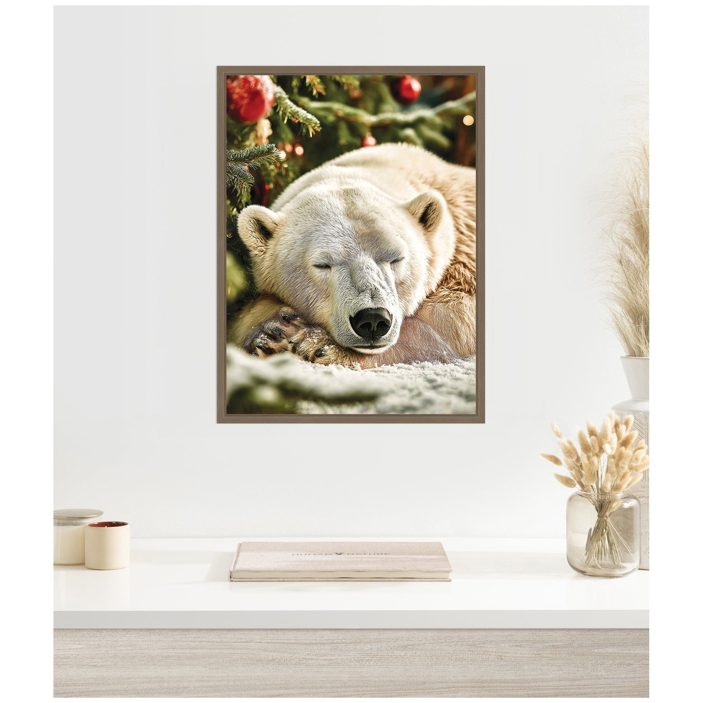 Sylvie Framed Canvas Icebear Sleeping Beneath a Christmas Tree by Michael Schauer