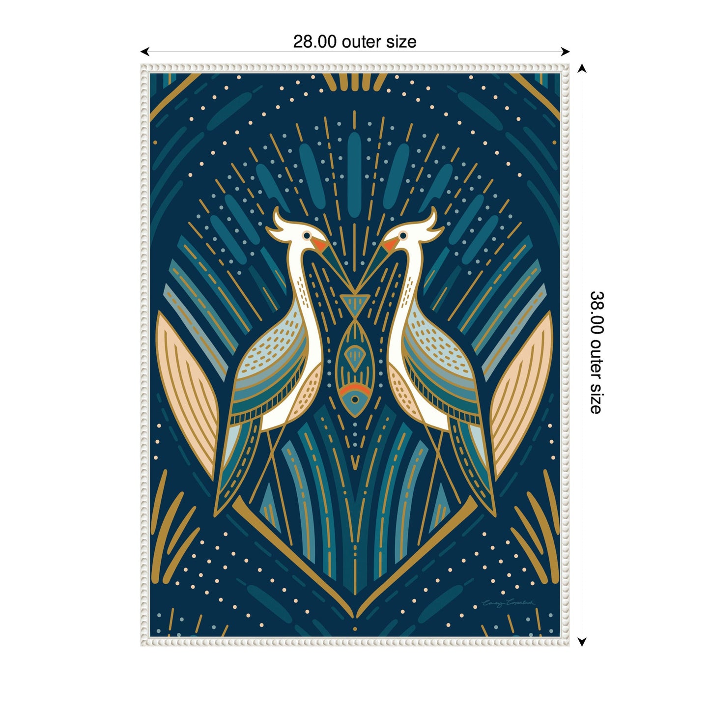 Sylvie Art Deco Herons Blue Framed Canvas by Carey Copeland
