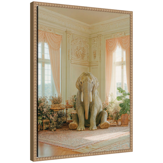 Lazy Elephant Sitting in His Room by Michael Schauer Framed Canvas Wall Art Print