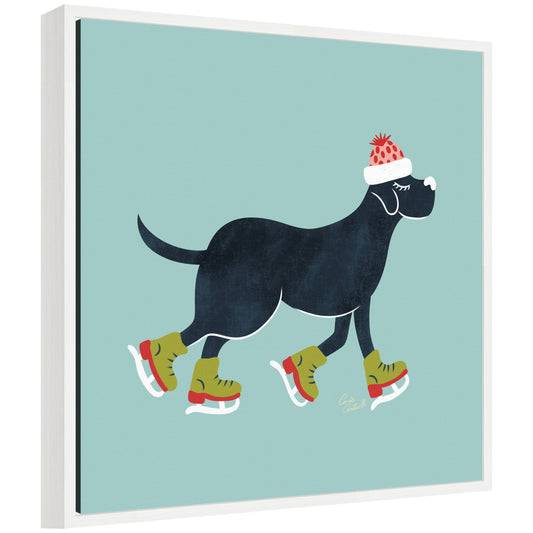 Sylvie Framed Canvas Cute Christmas Black Labrador Retriever by Carrie Cantwell