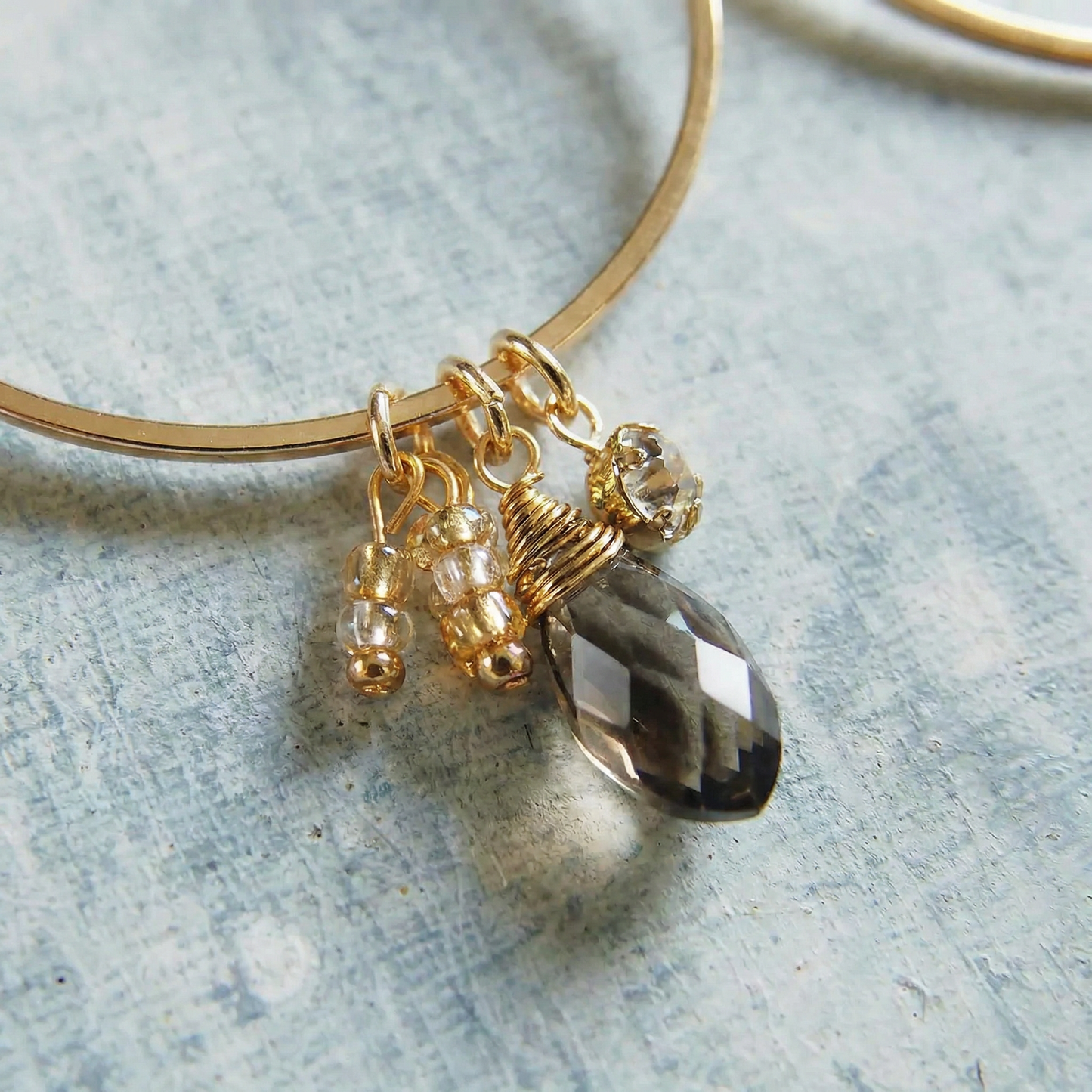 Silver Smoke Dangle Hoops Earrings in Gold | Glass Crystal Gemstones