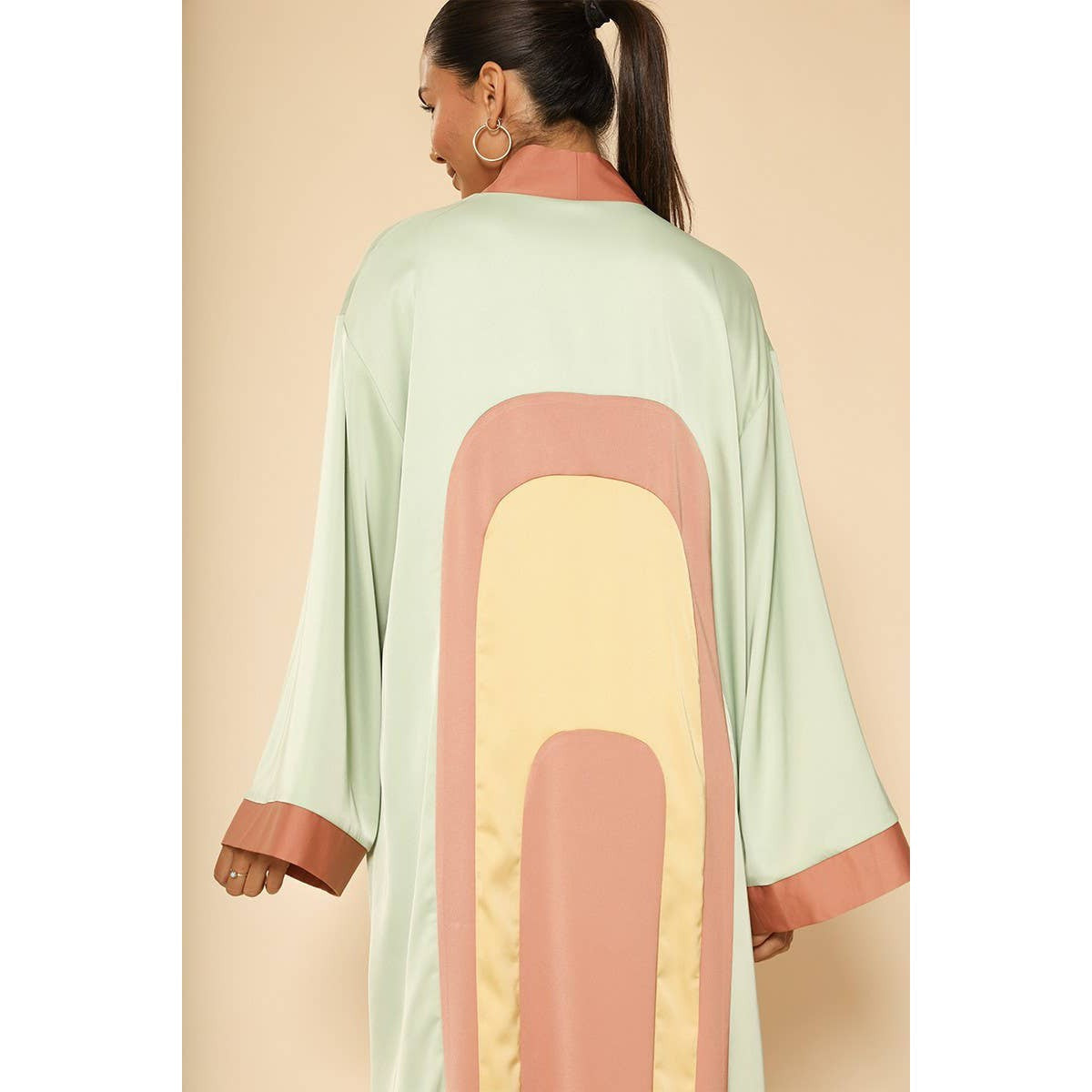 [Size L Remaining] Retro Arch Kimono Big Long Textured Satin Duster [Size L Remaining]