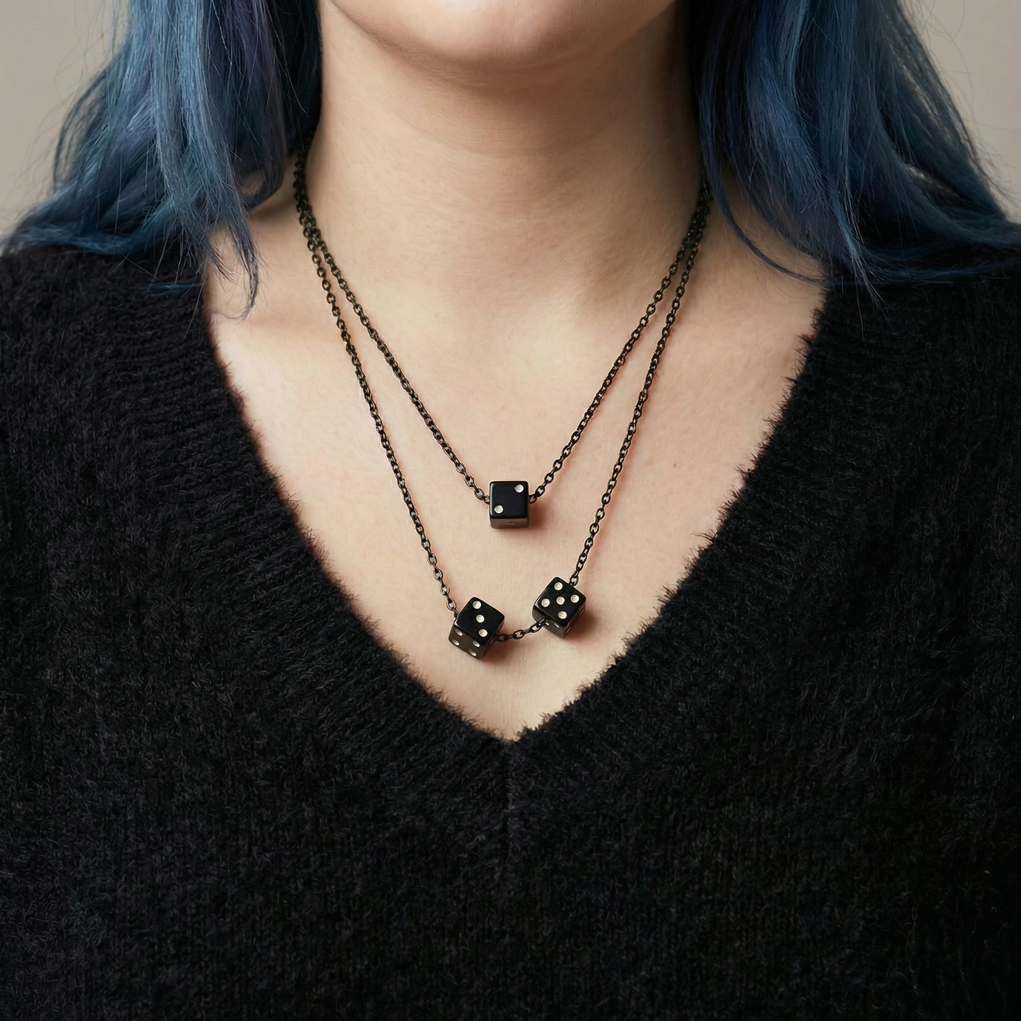Sourpuss Black & White Dice Double Chain Necklace