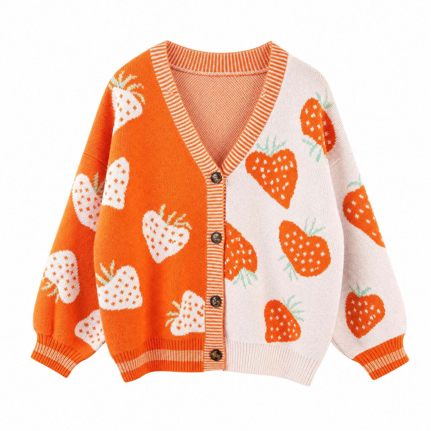 Strawberry Cardigan in Orange | Two-Tone All-Over Pattern [Available in SM-XL]