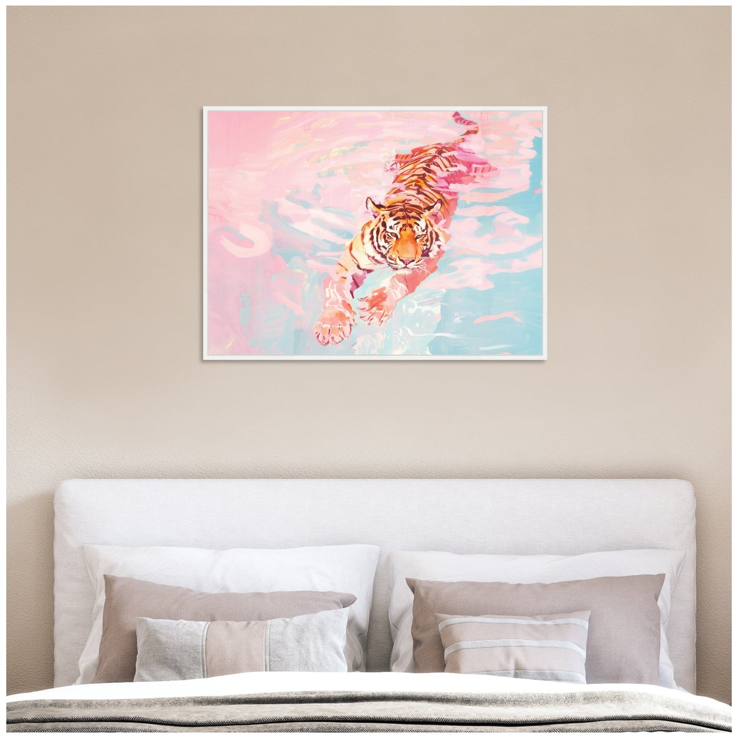 Sylvie Tiger Swim Vibrant Dopamine Landscape Framed Canvas by Honey Island Studio