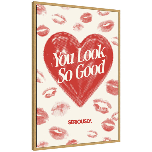 You Look So Good Red Lipstick Inspirational Quote by Lucky Guava Framed Canvas Wall Art Print