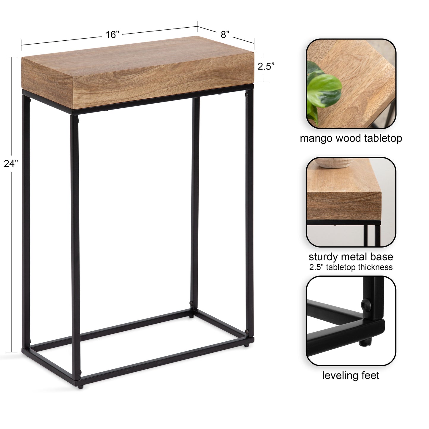 Karlsen Wood and Metal Slim Side Table