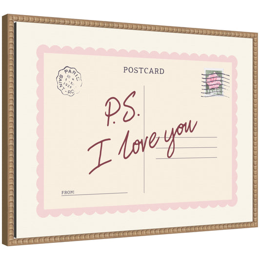 PS I Love You Postcard by Lucky Guava Framed Canvas Wall Art Print